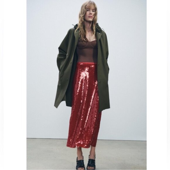 Zara Skirt SEQUIN MIDI ZW COLLECTION holiday party festive maximalism bold - Picture 3 of 16